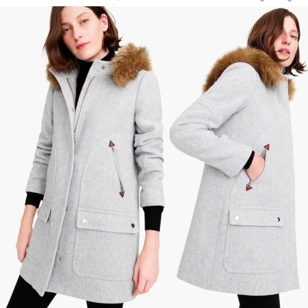 J.Crew Stadium Cloth Chateau Wool Gray Parka Coat Womens 0  Gray